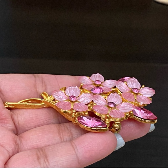Vintage Unsigned Pink Rhinestones Flower Bouquet Brooch - Picture 14 of 15